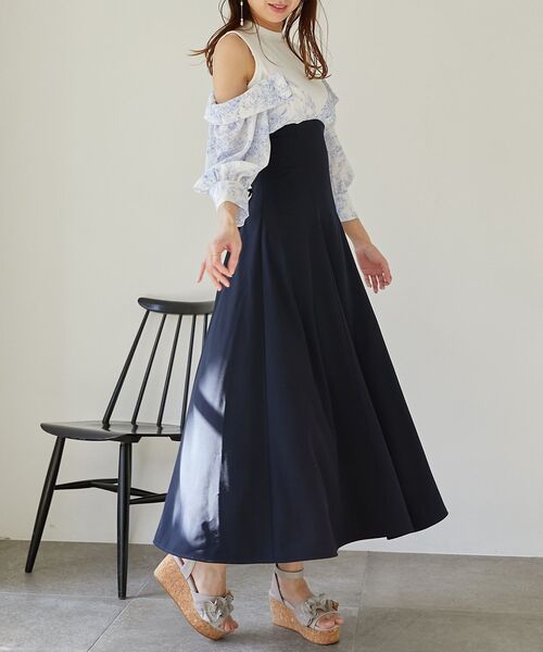 MAJESTIC LEGON（マジェスティックレゴン）の「ウエストきゅっと映えワンピ（ワンピース・レディース・ネイビー/ブラウン/アイボリー・MEDIUM）」の3枚目の写真