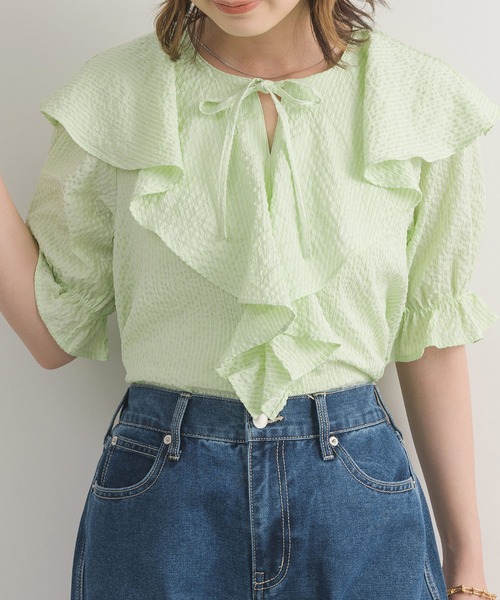 RETRO GIRL（レトロガール）の「ポコポコ襟フリルBL（シャツ/ブラウス・レディース・グリーン/ライトベージュ/アイボリー・FREE）」の3枚目の写真