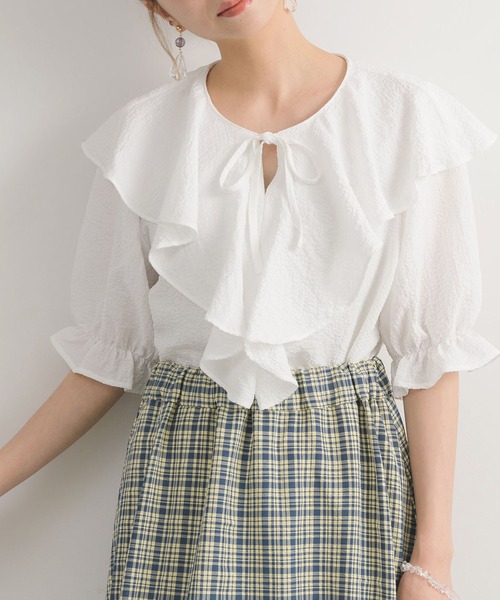 RETRO GIRL（レトロガール）の「ポコポコ襟フリルBL（シャツ/ブラウス・レディース・グリーン/ライトベージュ/アイボリー・FREE）」の8枚目の写真