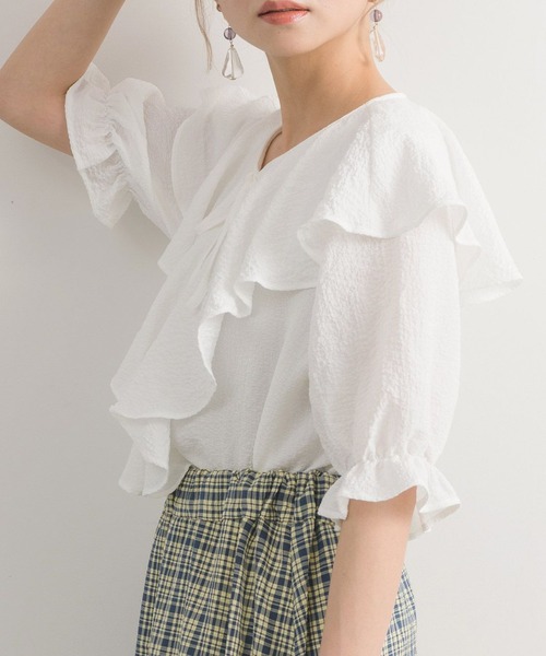 RETRO GIRL（レトロガール）の「ポコポコ襟フリルBL（シャツ/ブラウス・レディース・グリーン/ライトベージュ/アイボリー・FREE）」の10枚目の写真