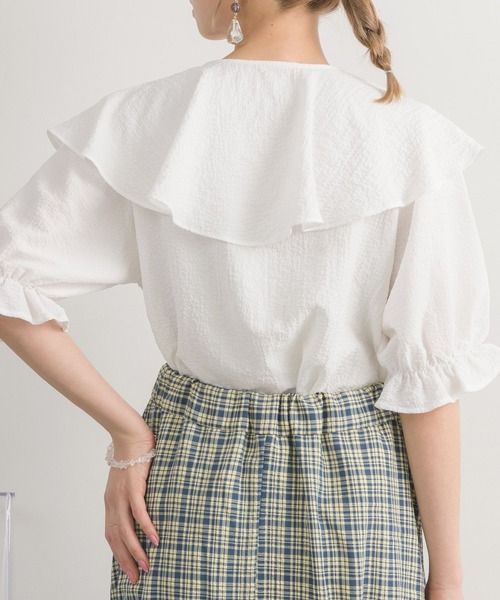 RETRO GIRL（レトロガール）の「ポコポコ襟フリルBL（シャツ/ブラウス・レディース・グリーン/ライトベージュ/アイボリー・FREE）」の11枚目の写真