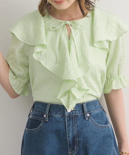 RETRO GIRL（レトロガール）の「ポコポコ襟フリルBL（シャツ/ブラウス・レディース・グリーン/ライトベージュ/アイボリー・FREE）」の16枚目の写真
