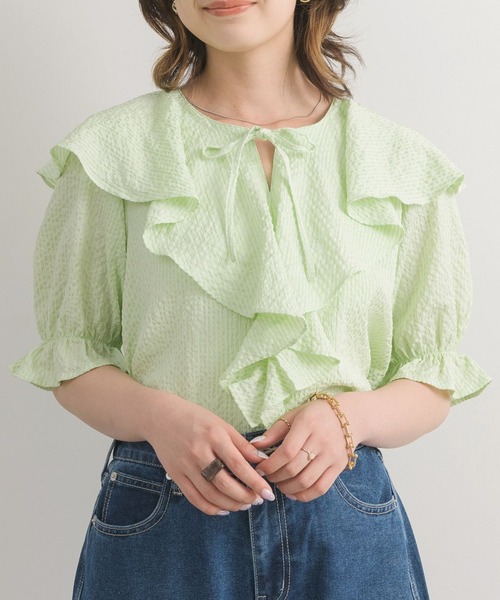 RETRO GIRL（レトロガール）の「ポコポコ襟フリルBL（シャツ/ブラウス・レディース・グリーン/ライトベージュ/アイボリー・FREE）」の17枚目の写真