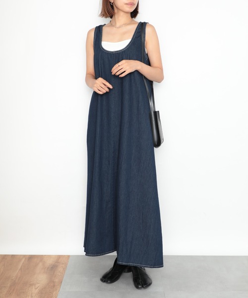 MAISON BREEZE(メゾンブリーズ)の「【MAISON BREEZE】リラックスデニムライクワンピース KNF019(ワンピース・レディース・ネイビー/サックスブルー・FREE)」の9枚目の写真