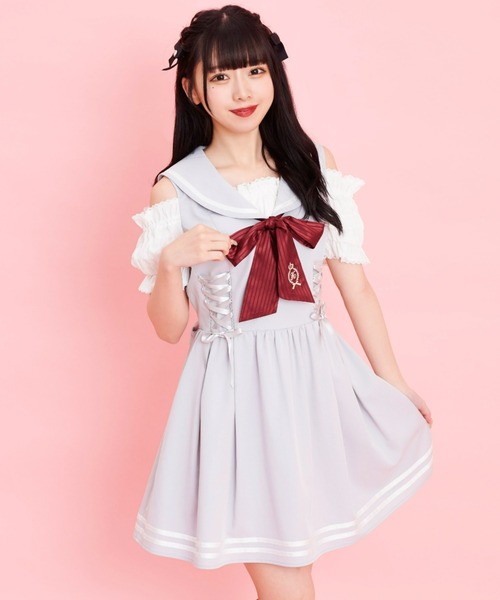 Secret Honey(シークレットハニー)の「セーラー襟ドッキングワンピース(ワンピース・レディース・ブラック/グレー/グレー系その他・MEDIUM)」の3枚目の写真