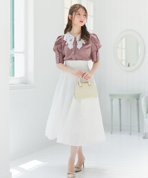 SWINGLE(スウィングル)の「フラワーモールジャガードフレアスカート(スカート・レディース・ホワイト系その他/ベージュ系その他/ブラック系その他・SMALL/MEDIUM)」の5枚目の写真