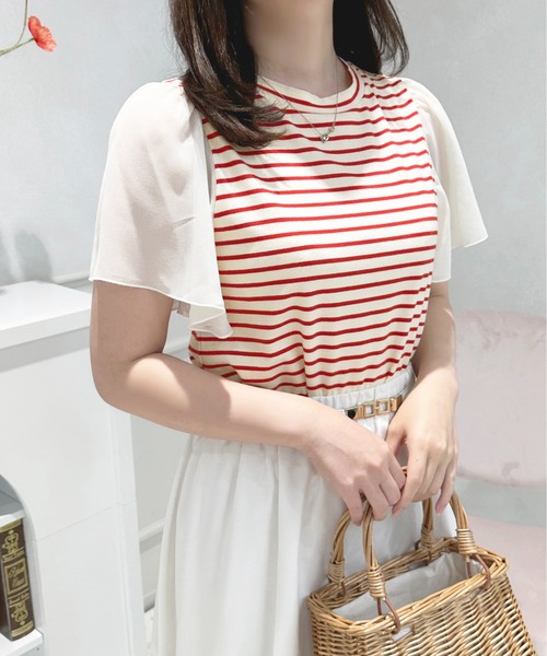 apres jour(アプレジュール)の「フレアスリーブドッキングトップス【ZOZOTOWN限定アイテム】(Tシャツ/カットソー・レディース・レッド系その他/オフホワイト/ブラック系その他・フリー/X-LARGE)」の3枚目の写真