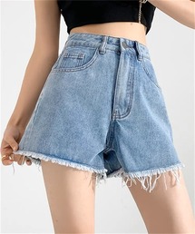 フリンジデニムショートパンツ