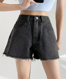フリンジデニムショートパンツ