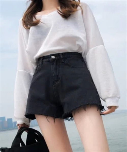 FREE STYLISTS(フリー スタイリスト)の「フリンジデニムショートパンツ(デニムパンツ・レディース・ブラック/ブルー・XL/S/M/L/2XL)」の5枚目の写真