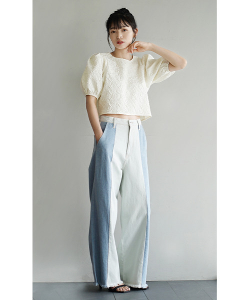 e-zakkamania stores(イーザッカマニアストアーズ)の「サテンジャガード ショートプルオーバー(Tシャツ/カットソー・レディース・ブラック/アイボリー・フリー)」の3枚目の写真