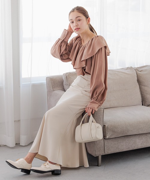 mysty woman（ミスティウーマン）の「【スタッフインフルエンサープロデュース】バックフレアハイウエストスカート 973640【MiO企画】（スカート・レディース・ブラック/ブラウン/ホワイト系その他/ベージュ・SMALL/MEDIUM/FREE）」の19枚目の写真