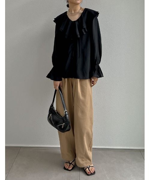 Re:EDIT(リエディ)の「キャンディスリーブラッフルシアーブラウス(シャツ/ブラウス・レディース・ベージュ/ホワイト/ブルー/ブラック/オリーブ/ピンク・LARGE/MEDIUM)」の19枚目の写真