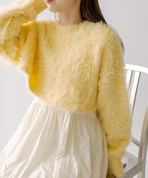 mline（エムライン）の「[mline]ショートフェザーニット（カーディガン/ボレロ・レディース・オフホワイト/ブルー/ベージュ/ブラック/イエロー・FREE）」の5枚目の写真