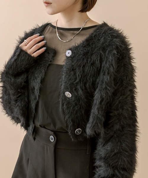 mline（エムライン）の「[mline]ショートフェザーニット（カーディガン/ボレロ・レディース・オフホワイト/ブルー/ベージュ/ブラック/イエロー・FREE）」の3枚目の写真