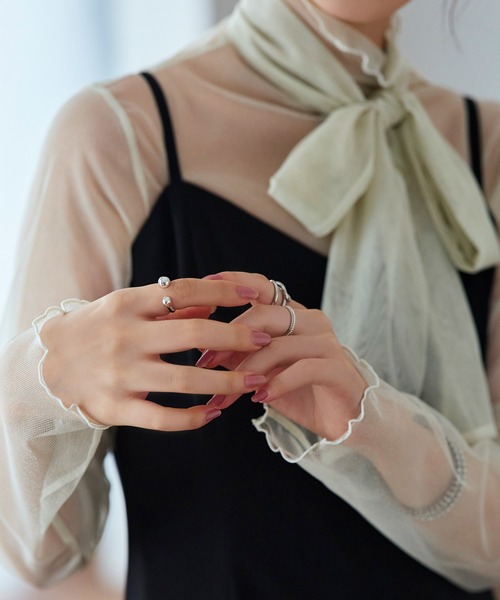 洗える ストレッチ ｜ 肌見せデザイン ラメチュール シアートップス