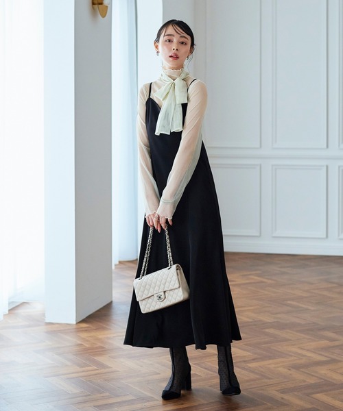 洗える ストレッチ ｜ 肌見せデザイン ラメチュール シアートップス