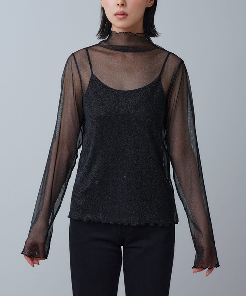 H491◾️ヘルムートラング　シアーストレッチチュール　トップス セール】洗える ストレッチ ｜ 肌見せデザイン ラメチュール シアー