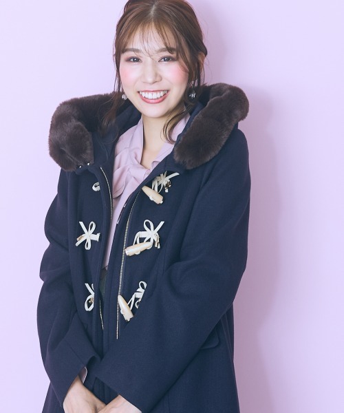 marun(マルン)の「<大きいサイズ> フェイクファーフードダッフルコート marun(ダッフルコート・レディース・ブラック/スモークピンク/アイボリー/ネイビー/キャメル・4L/L/3L/5L/LL)」の12枚目の写真