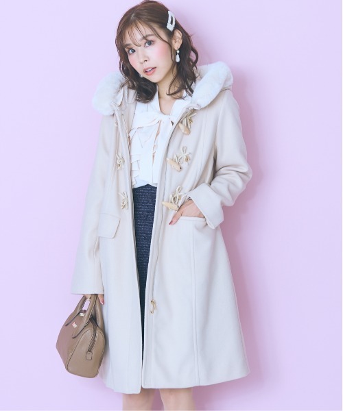 アンドラブ（＆Love）3L ピンク模様ダッフルコート フード付き