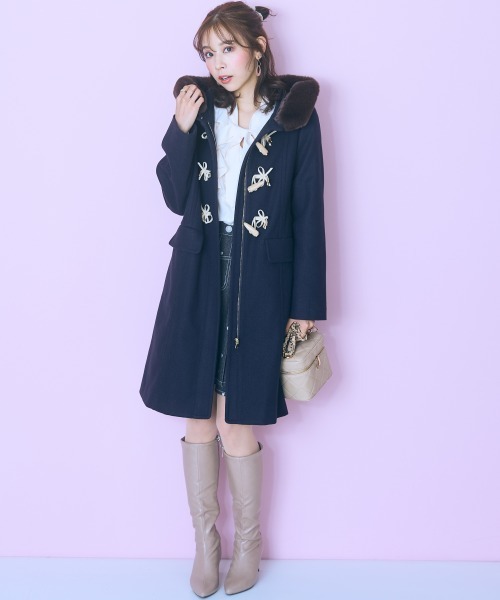 大きいサイズ＞ フェイクファーフードダッフルコート marun（ダッフル