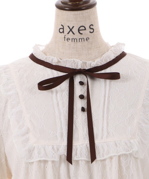 axes femme(アクシーズファム)の「袖口シャーリング総レースプルオーバー(Tシャツ/カットソー・レディース・ブラック/キナリ/ワイン・FREE)」の9枚目の写真