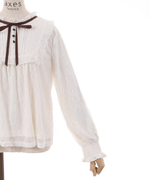 axes femme(アクシーズファム)の「袖口シャーリング総レースプルオーバー(Tシャツ/カットソー・レディース・ブラック/キナリ/ワイン・FREE)」の12枚目の写真