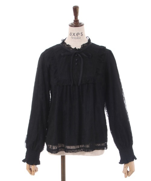 axes femme(アクシーズファム)の「袖口シャーリング総レースプルオーバー(Tシャツ/カットソー・レディース・ブラック/キナリ/ワイン・FREE)」の13枚目の写真