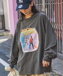 【BACK TO THE FUTURE / JAWS / Woody Woodpecker】別注 バック・トゥ・ザ・フューチャー ジョーズ ピグメント加工ヴィンテージライクデザイン ビッグシルエット長袖Tシャツ