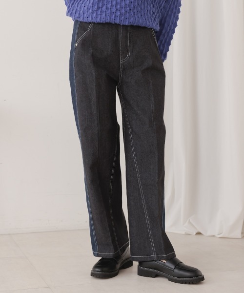 Bou Jeloud（ブージュルード）の「サイドラインデニムパンツ（デニムパンツ・レディース・インディゴブルー/ブラック・38）」の2枚目の写真