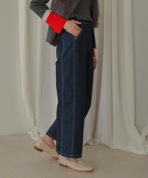 Bou Jeloud（ブージュルード）の「サイドラインデニムパンツ（デニムパンツ・レディース・インディゴブルー/ブラック・38）」の4枚目の写真