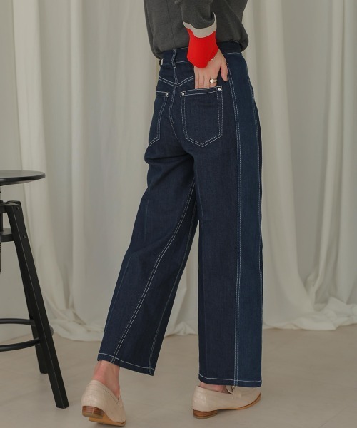 Bou Jeloud（ブージュルード）の「サイドラインデニムパンツ（デニムパンツ・レディース・インディゴブルー/ブラック・38）」の5枚目の写真