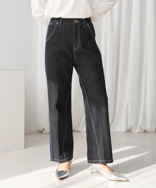 Bou Jeloud（ブージュルード）の「サイドラインデニムパンツ（デニムパンツ・レディース・インディゴブルー/ブラック・38）」の17枚目の写真