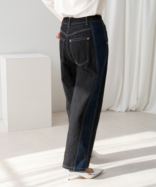 Bou Jeloud（ブージュルード）の「サイドラインデニムパンツ（デニムパンツ・レディース・インディゴブルー/ブラック・38）」の20枚目の写真