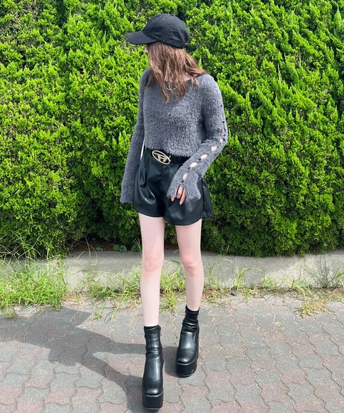 non-hedge（ノンヘッジ）の「シャギースリーブボタンショート丈ニットトップス（ニット/セーター・レディース・ベージュ/チャコールグレー/オフホワイト/ブラック・FREE）」の5枚目の写真