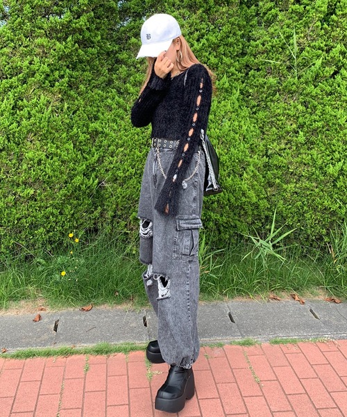 non-hedge（ノンヘッジ）の「シャギースリーブボタンショート丈ニットトップス（ニット/セーター・レディース・ベージュ/チャコールグレー/オフホワイト/ブラック・FREE）」の13枚目の写真