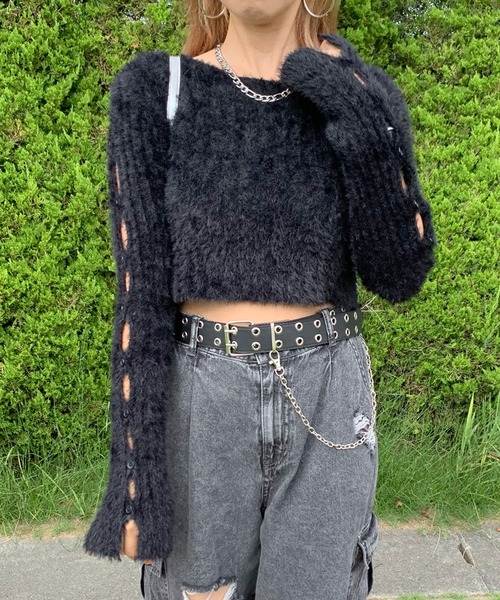 non-hedge（ノンヘッジ）の「シャギースリーブボタンショート丈ニットトップス（ニット/セーター・レディース・ベージュ/チャコールグレー/オフホワイト/ブラック・FREE）」の16枚目の写真