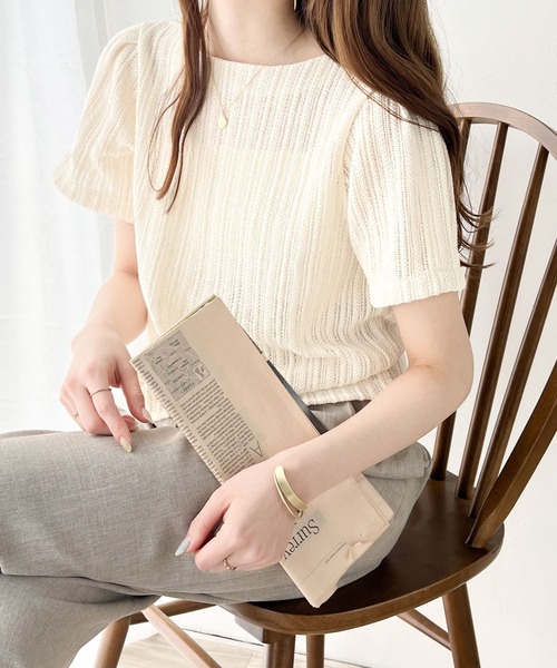 classicalelf(クラシカルエルフ)の「大人愛されフェミニン。前後2way ラッセルレース半袖カットソー(Tシャツ/カットソー・レディース・アイボリー/ネイビー・LARGE/SMALL/X-LARGE/MEDIUM)」の9枚目の写真