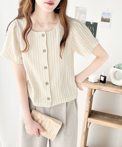 classicalelf(クラシカルエルフ)の「大人愛されフェミニン。前後2way ラッセルレース半袖カットソー(Tシャツ/カットソー・レディース・アイボリー/ネイビー・LARGE/SMALL/X-LARGE/MEDIUM)」の6枚目の写真
