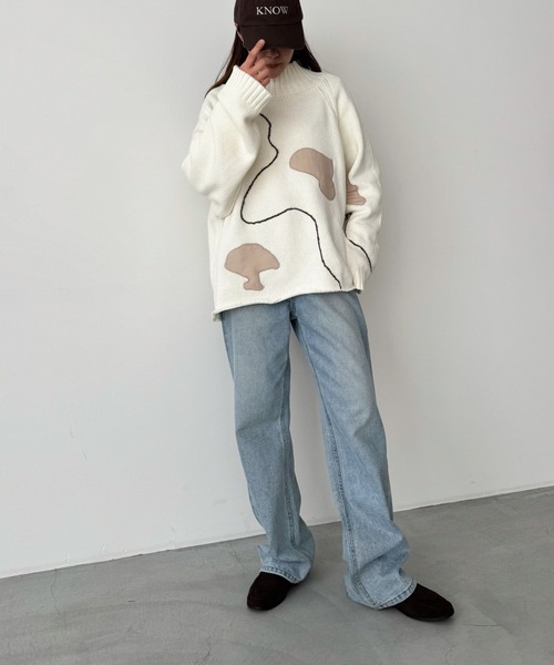 CANAL JEAN(キャナルジーン)の「RCW BLUE LABEL 刺繍ハイネックニット(ニット/セーター・レディース・カーキ/オフホワイト・ONE SIZE)」の7枚目の写真