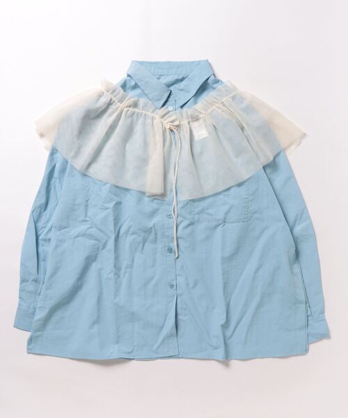 STYLEBLOCK(スタイルブロック)の「チュールマルチウェイカラー付きワッシャータフタブラウス(シャツ/ブラウス・レディース・ホワイト/ライトブルー/ホワイト系その他/ブラック・M)」の4枚目の写真