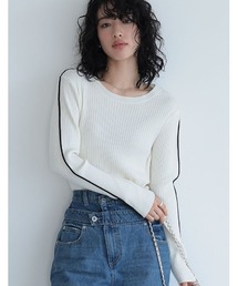 Re:EDIT | [2024SS COLLECTION]配色ラインクルーネックリブニットトップス(ニット/セーター)