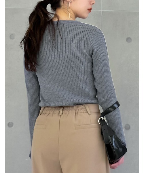 2024SS COLLECTION]配色ラインクルーネックリブニットトップス（ニット