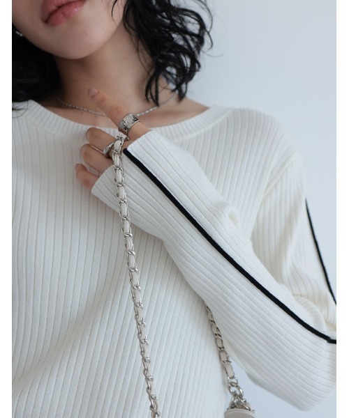 セール】[2024SS COLLECTION]配色ラインクルーネックリブニット