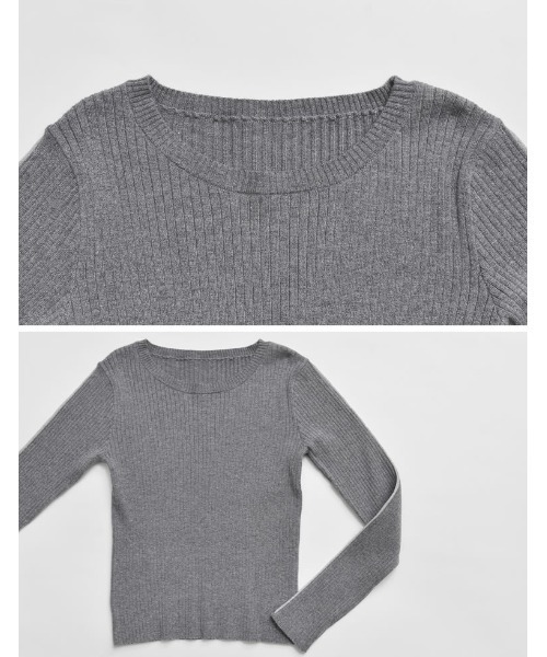 Re:EDIT（リエディ）の「[2024SS COLLECTION]配色ラインクルーネックリブニットトップス（ニット/セーター・レディース・グレー系その他/ホワイト系その他/ブラック系その他・LARGE/MEDIUM）」の20枚目の写真