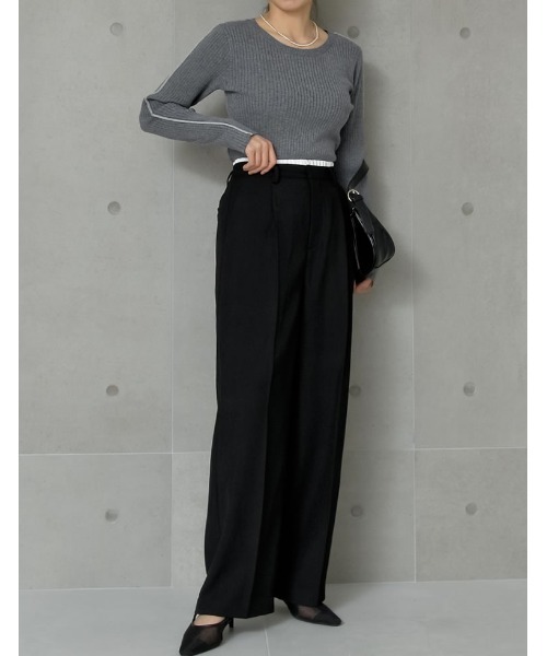 Re:EDIT（リエディ）の「[2024SS COLLECTION]配色ラインクルーネックリブニットトップス（ニット/セーター・レディース・グレー系その他/ホワイト系その他/ブラック系その他・LARGE/MEDIUM）」の17枚目の写真