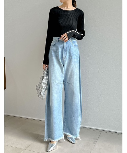 Re:EDIT（リエディ）の「[2024SS COLLECTION]配色ラインクルーネックリブニットトップス（ニット/セーター・レディース・グレー系その他/ホワイト系その他/ブラック系その他・LARGE/MEDIUM）」の19枚目の写真