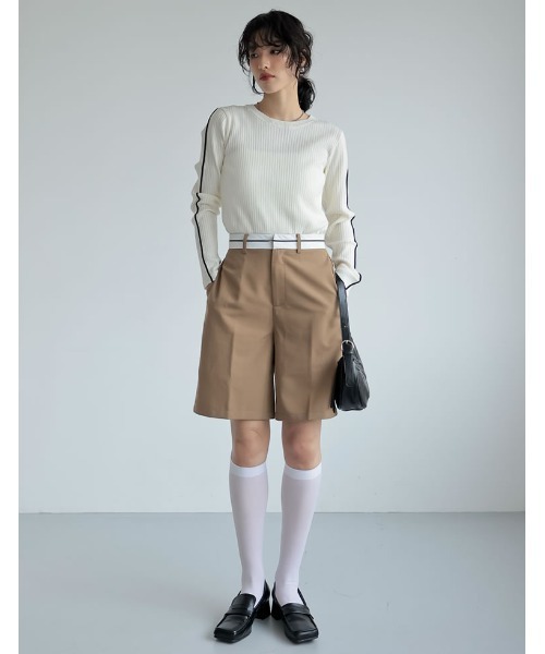 Re:EDIT（リエディ）の「[2024SS COLLECTION]配色ラインクルーネックリブニットトップス（ニット/セーター・レディース・グレー系その他/ホワイト系その他/ブラック系その他・LARGE/MEDIUM）」の7枚目の写真