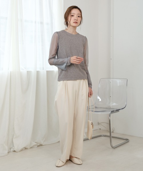 Bab(バブ)の「シアードッキングラメカットソー(Tシャツ/カットソー・レディース・ベージュ/チャコールグレー/オフホワイト・FREE)」の21枚目の写真