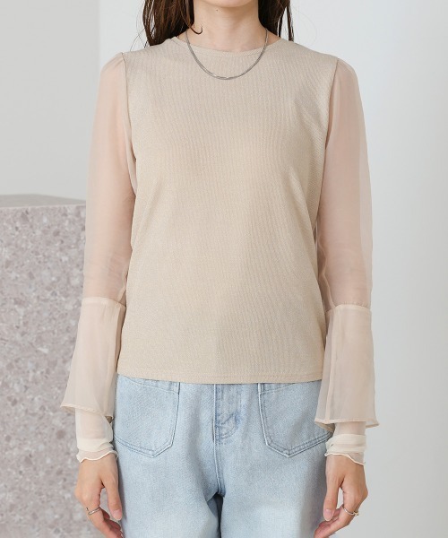 Bab(バブ)の「シアードッキングラメカットソー(Tシャツ/カットソー・レディース・ベージュ/チャコールグレー/オフホワイト・FREE)」の10枚目の写真
